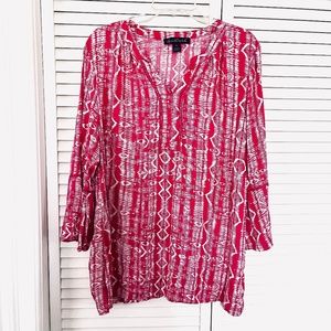 Gloria Vanderbilt pin white ikat viscose summer blouse tunic XL
